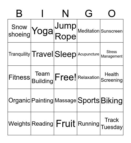 Health & Wellness  Bingo Card