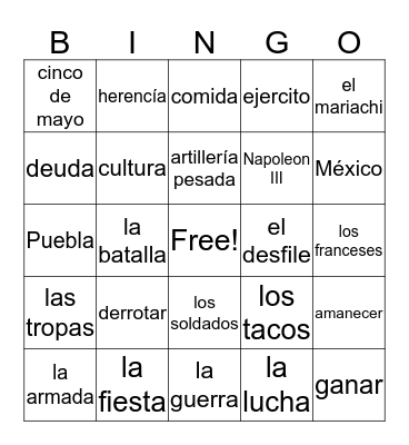 Cinco de Mayo Bingo Card