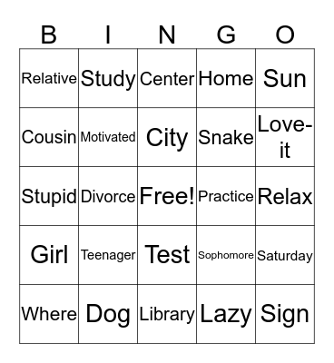 American Sign Language 1 Bingo Card