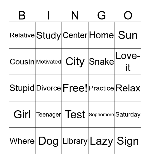 American Sign Language 1 Bingo Card