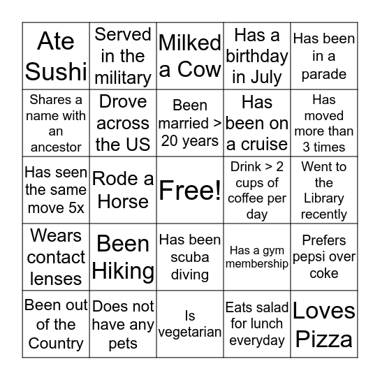 Ice Breaker Bingo  Bingo Card