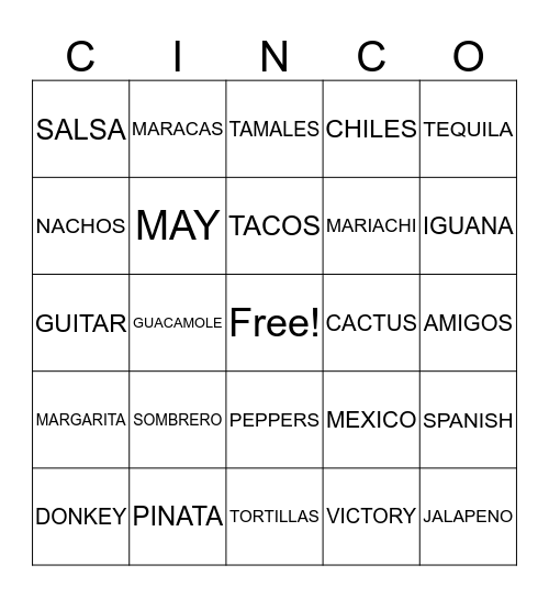 CINCO DE BINGO Card
