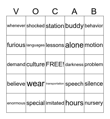 Untitled Bingo Card