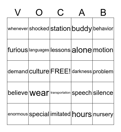 Untitled Bingo Card