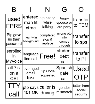 Week 2 Bingo Card