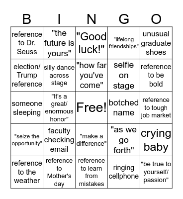 ITEP Graduation Bingo Card