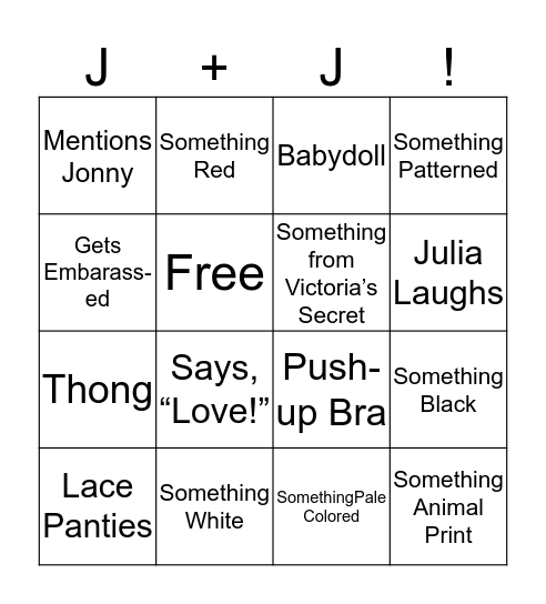 Julia’s Lingerie Bingo Card