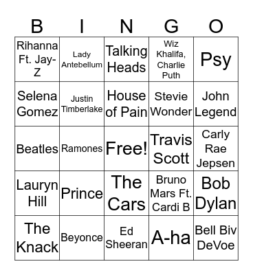 Music - Name the Artist Bingo Card