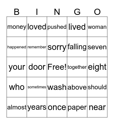 Sight words  28, 29 and 30 Bingo Card