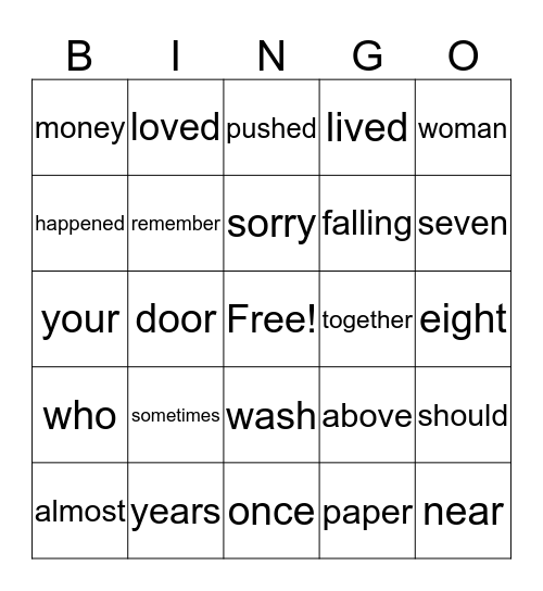 Sight words  28, 29 and 30 Bingo Card