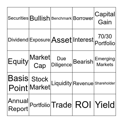 Investment Lingo Bingo Card