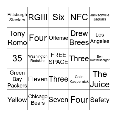 SOS Super Bowl 1 Bingo Card