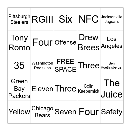 SOS Super Bowl 1 Bingo Card