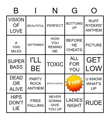 MXB301     KAMIKAZI KARAOKE Bingo Card