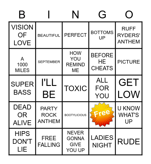 MXB301     KAMIKAZI KARAOKE Bingo Card