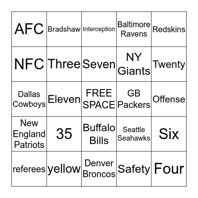 SOS Super Bowl I Bingo Card