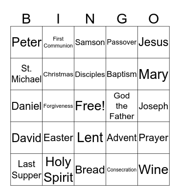 Religious Ed Bingo Card