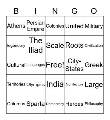 Ancient Greece: Video Bingo Card