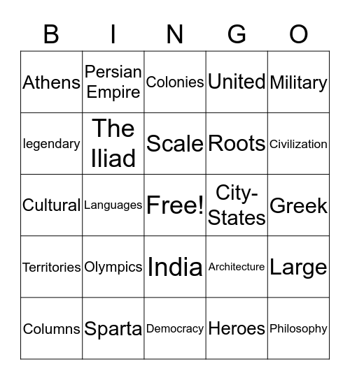 Ancient Greece: Video Bingo Card