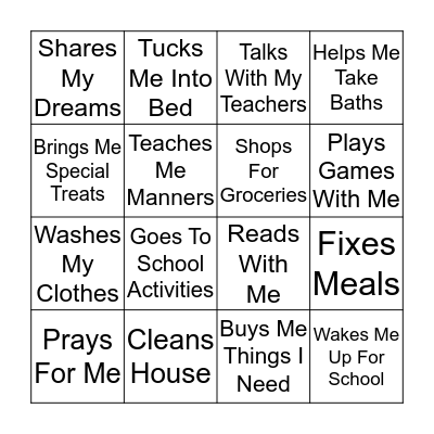 My Amazing Mom! Bingo Card