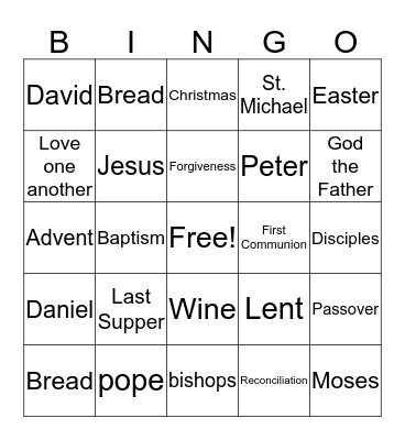 Religious Ed Bingo Card