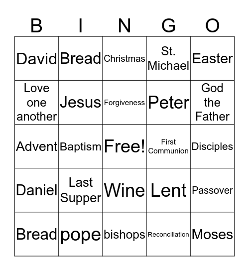 Religious Ed Bingo Card