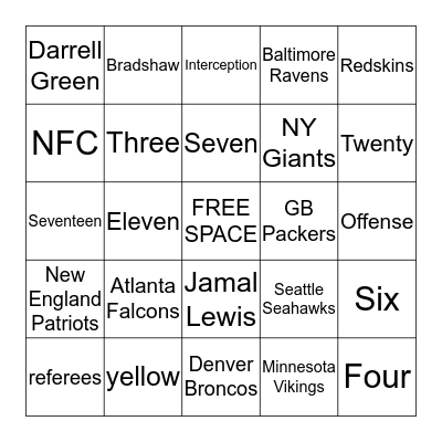 SOS Super Bowl I Bingo Card