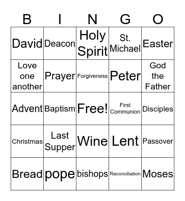 Religious Ed Bingo Card