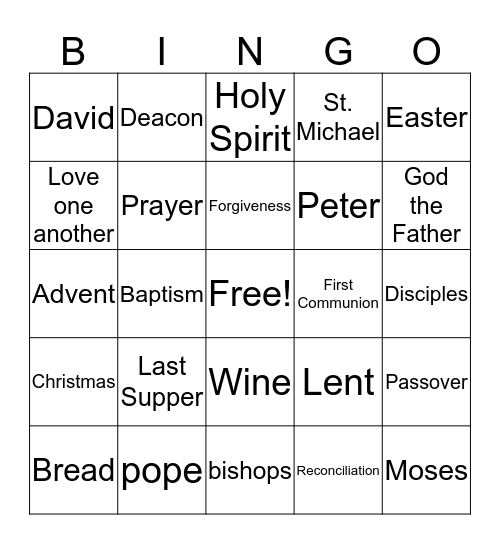 Religious Ed Bingo Card