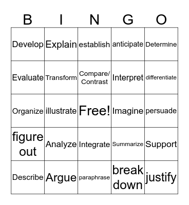 Vocabulary Bingo Card