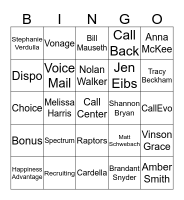 TLC CALL CENTER BINGO Card
