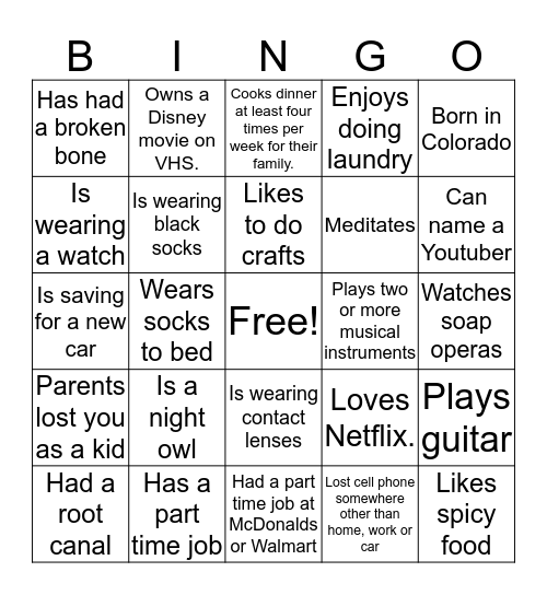 GETTING TO KNOW YOU! (2) Bingo Card