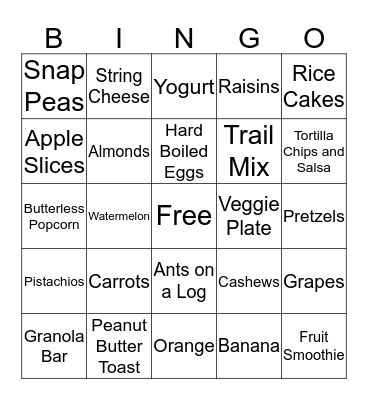 After School Snack Bingo Card