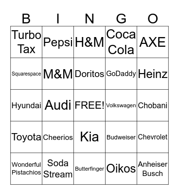 Superbowl Bingo Card