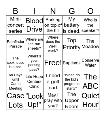 Camp Meeting Bingo Card