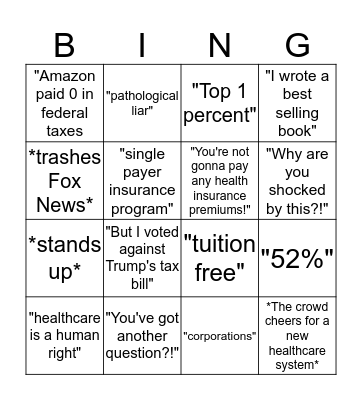 Bernie Sanders Bingo Card