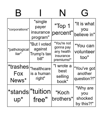 Bernie Sanders Bingo Card