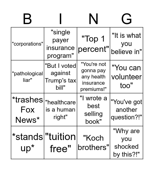 Bernie Sanders Bingo Card