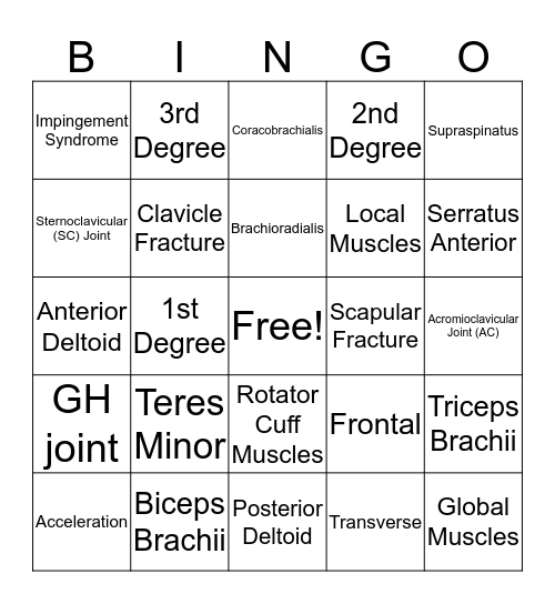 The Shoulder Complex Bingo Card