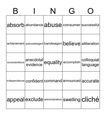 Term 2 Spelling Bingo Card