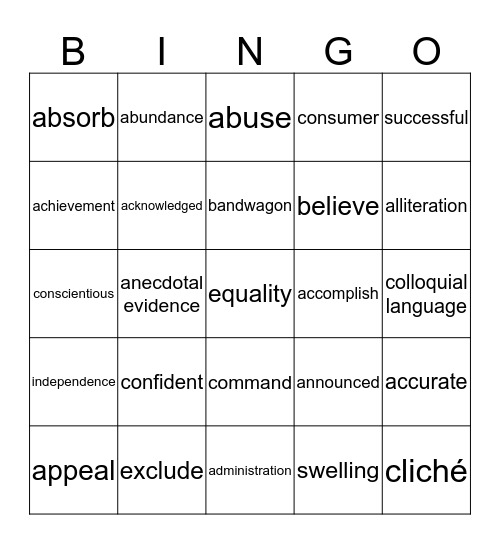 Term 2 Spelling Bingo Card