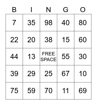 Untitled Bingo Card