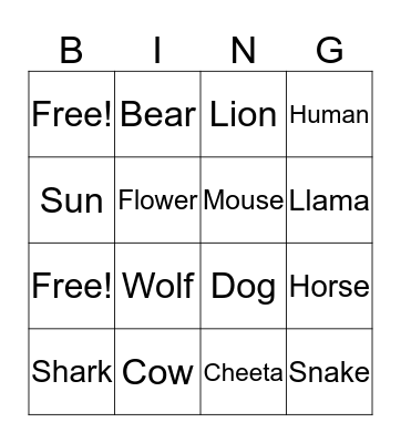 Food Chain Bingo Card