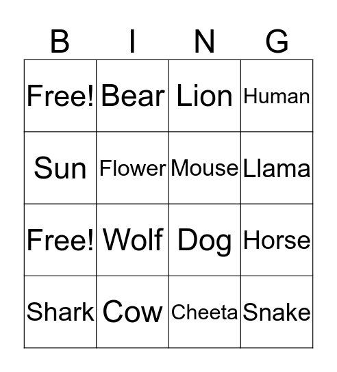 Food Chain Bingo Card