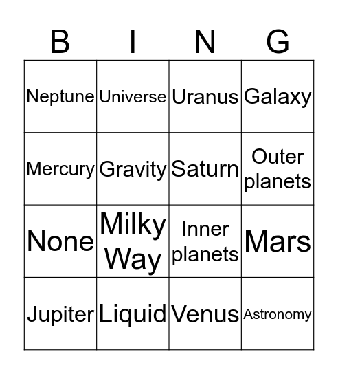 Solar System BINGO! Bingo Card