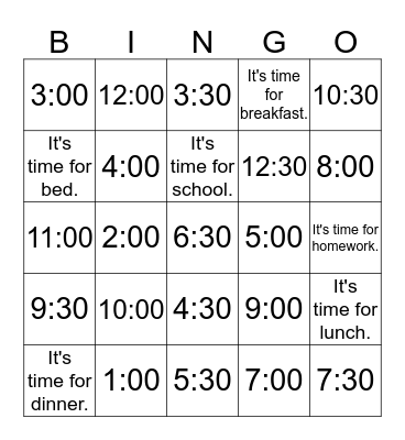 What Time Is IT? Bingo Card