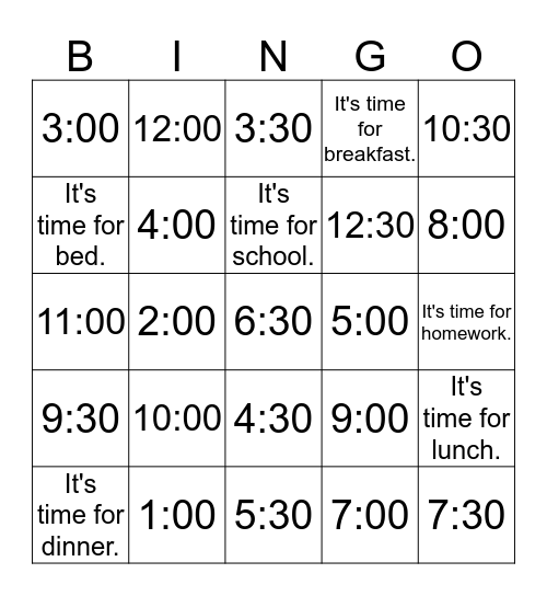What Time Is IT? Bingo Card