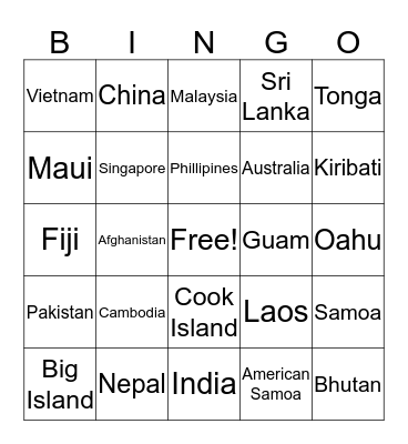 API Countries Bingo Card