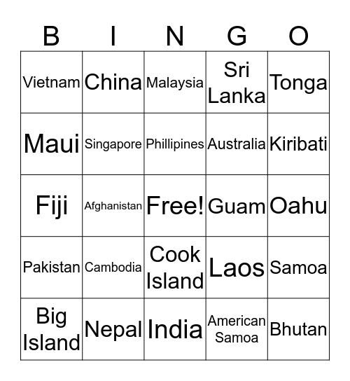 API Countries Bingo Card