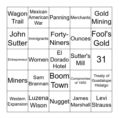 Gold Rush Bingo! Bingo Card
